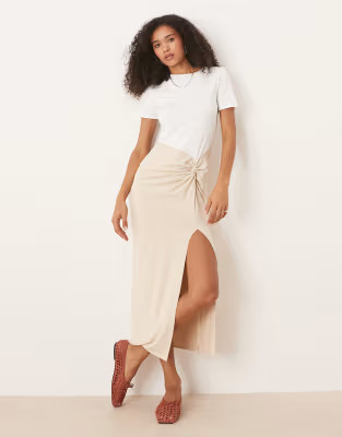 ASOS DESIGN knot front midi dress in neutral | ASOS (Global)
