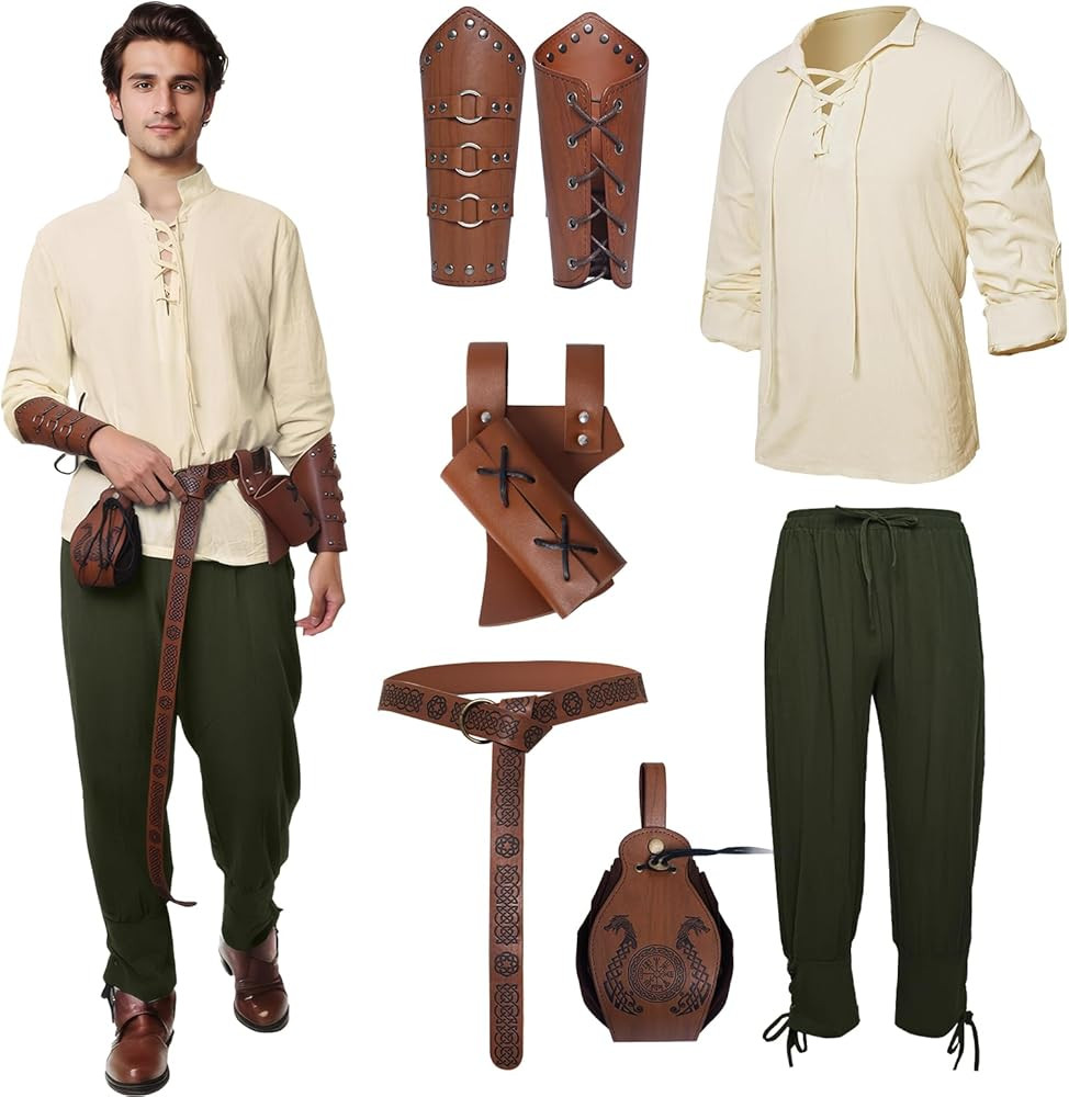 6 Pcs Men's Renaissance Costume Halloween Medieval Pirate Costume Set Viking Shirt Banded Pants B... | Amazon (CA)