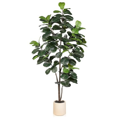 LYERSE Fiddle Leaf Fig Tree Artificial - 6ft Faux Fiddle Leaf Fig Tree with White Planter - Fig Tree Artificial with Lifelike Leaves for House Office Living Room Indoor Home Decor | Amazon (US)