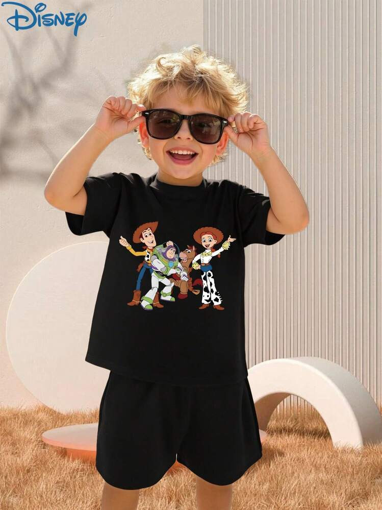 Disney Disney Toy Story Pattern Summer Boy's Cotton Shorts Set, Cotton Round Neck T-Shirt And Sho... | SHEIN