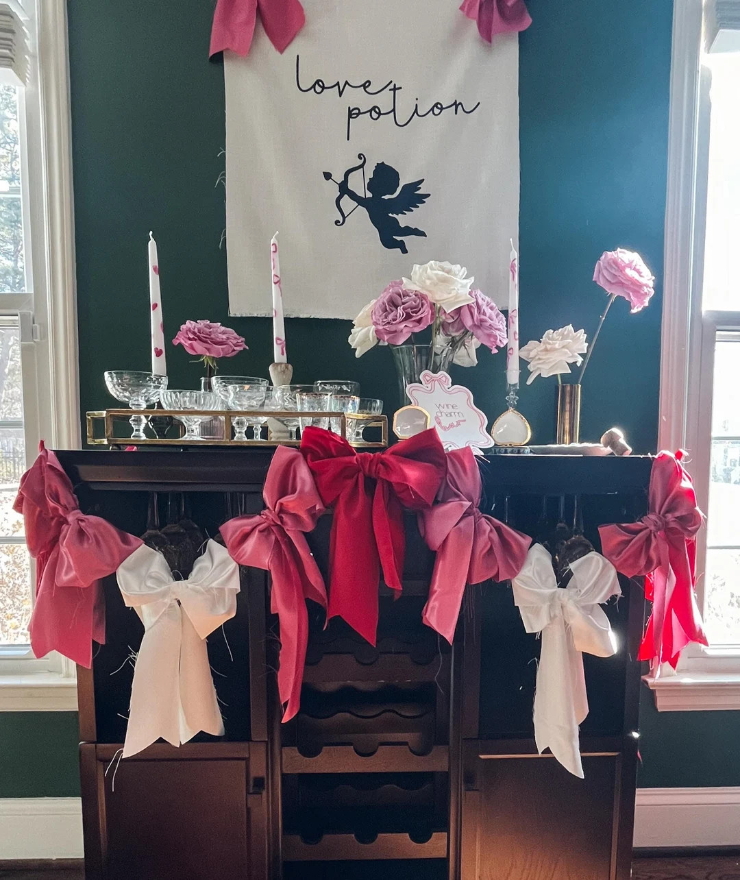 Large Handmade Satin Fabric Bow Garland Pink, Red & White Valentines Day Decor Raw Hem - Etsy | Etsy (US)