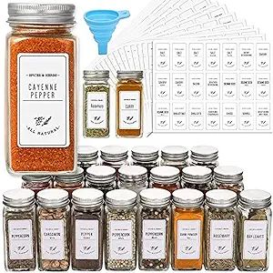 AOZITA 36 Pcs Glass Spice Jars with White Printed Spice Labels - 4oz Empty Square Spice Bottles -... | Amazon (US)