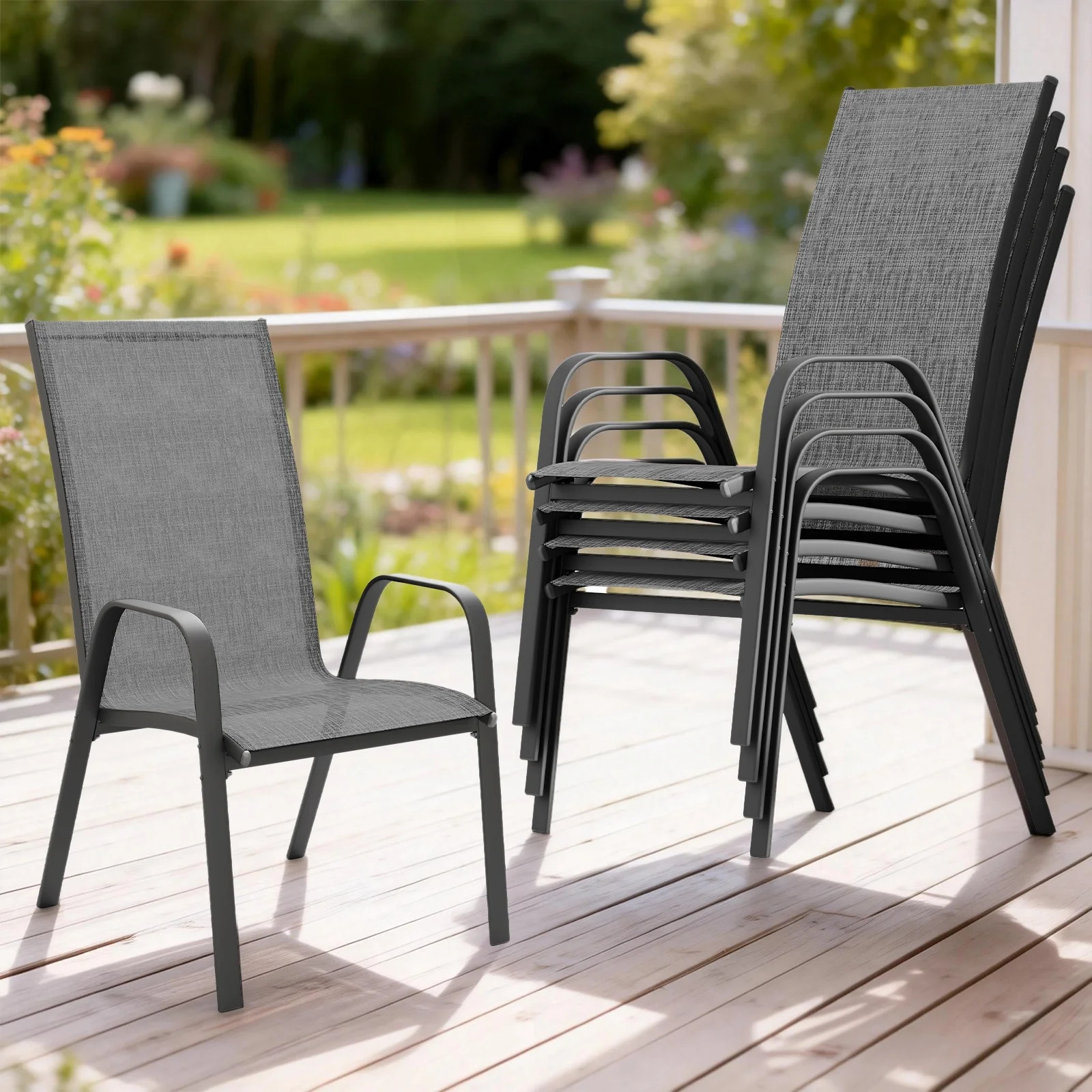 FUNDAZE Outdoor Dining Chairs Set of 4, Patio Dining Chair Stackable Armrest Patio Chairs Space S... | Walmart (US)