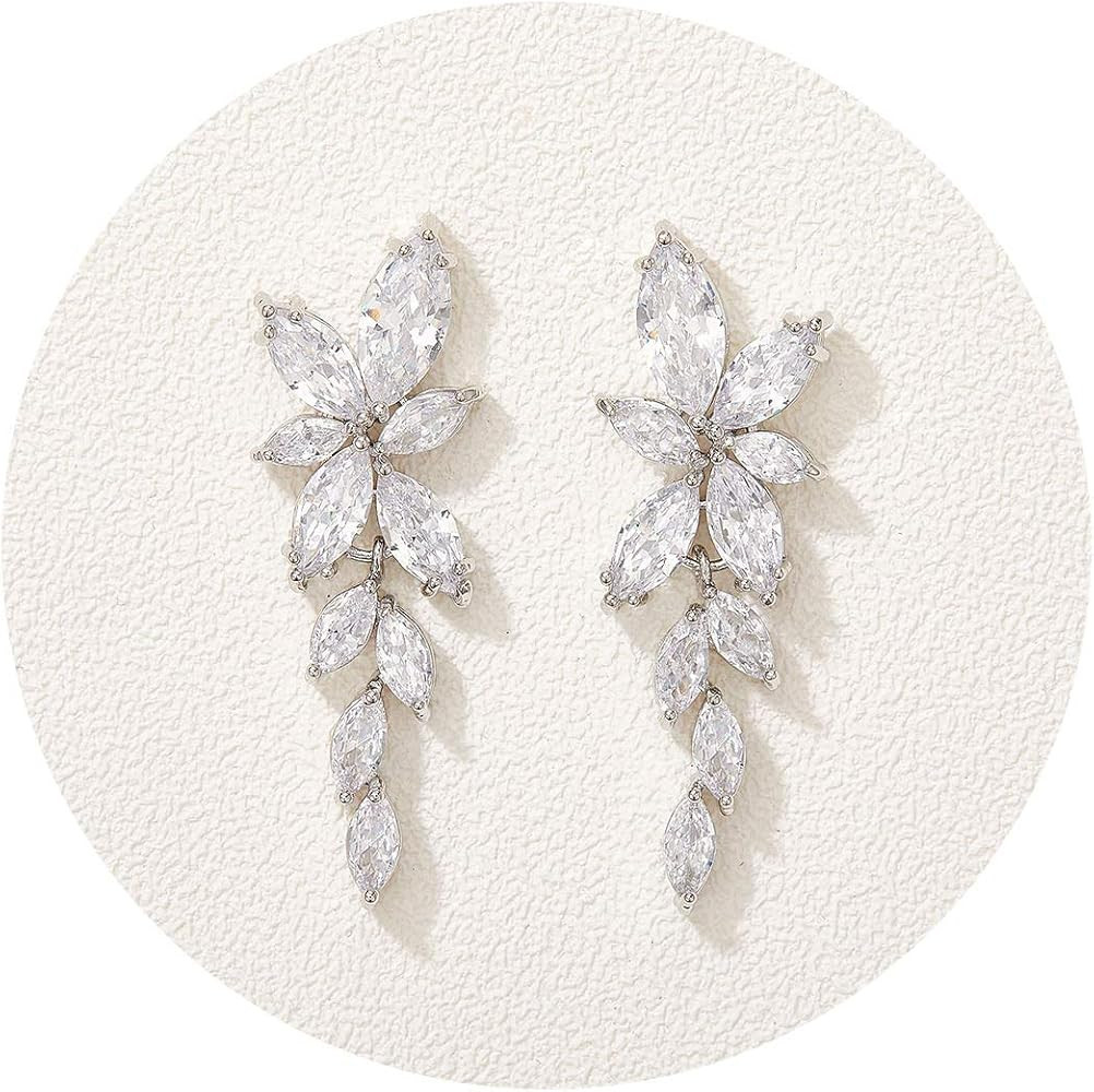 SWEETV Marquise Cubic Zirconia Bridal Earrings, Elegant Wedding Earrings for Brides Bridesmaids, ... | Amazon (US)