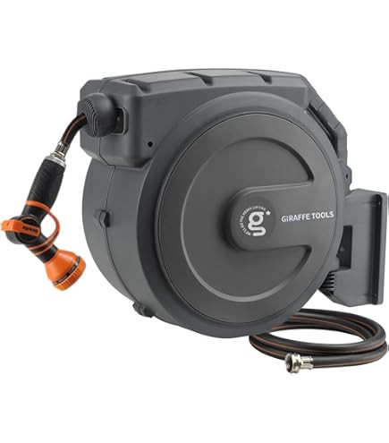 Giraffe Tools Retractable Garden Hose Reel, 5/8" x 90 ft Pro Wall Mounted Hose Reels with 180° Metal Bracket, Any Length Lock Hose Reel with 9- Function Sprayer Nozzle | Amazon (US)
