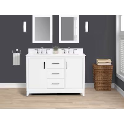 Style Selections  Jeanine 48-in White Undermount Double Sink Bathroom Vanity with White Engineer... | Lowe's