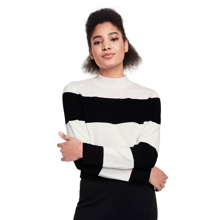 Women's Striped Mock Turtleneck Pullover Sweater - Victor Glemaud x Target Black/White | Target