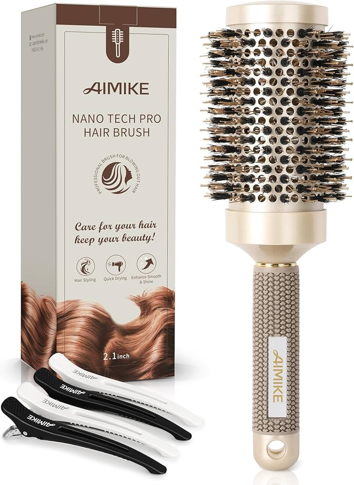 Round Brush, Nano Thermal Ceramic & Ionic Tech Hair Brush, Round Barrel Brush with Boar Bristles,... | Amazon (US)