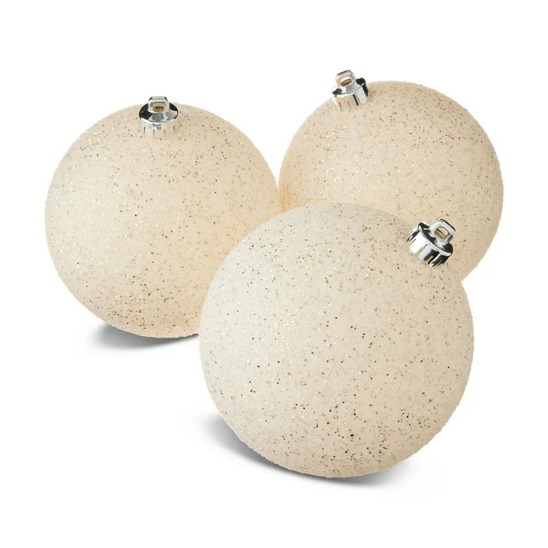 4-Count White Chunky Glitter Shatterproof Textured Christmas Ornaments, 5.9 in, by Holiday Time | Walmart (US)