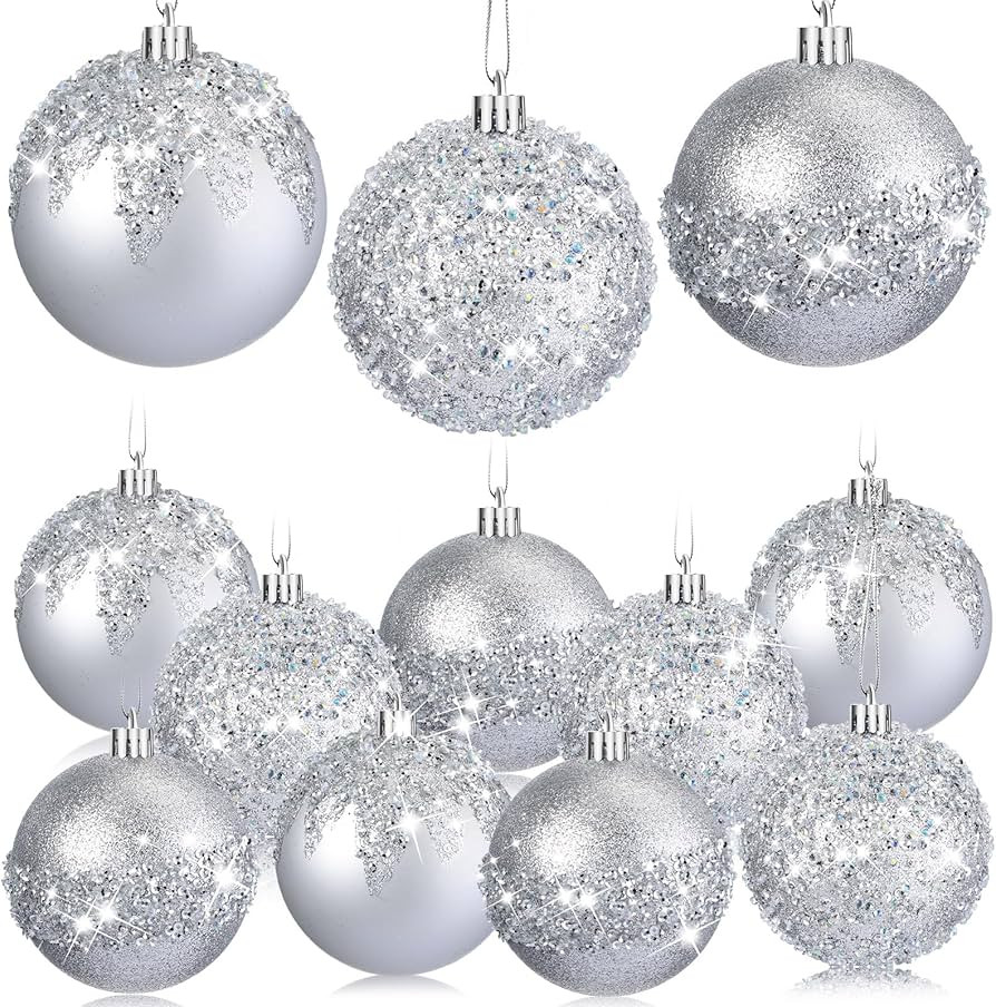 Syhood 12 Pieces Glitter Christmas Ball Ornaments Rhinestone Sequin Christmas Decorations Hanging... | Amazon (US)