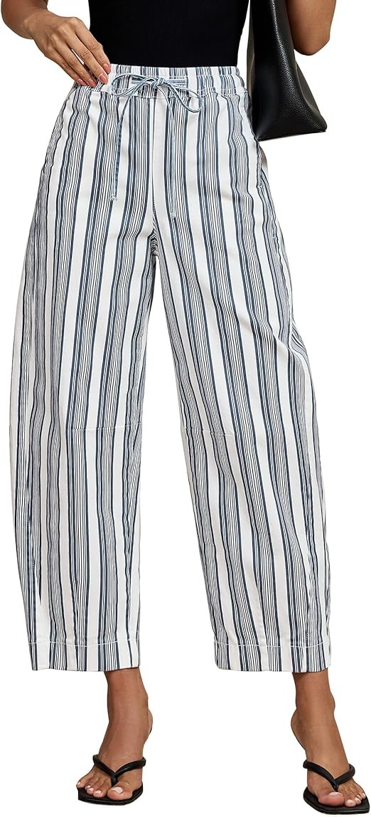 luvamia Barrel Jeans Women Trendy Striped Cropped High Waisted Pull On Elastic Waist Wide Leg Cas... | Amazon (US)
