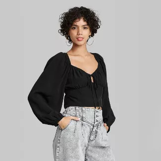 Women's Puff Long Sleeve Sweetheart Milkmaid Cropped Top - Wild Fable™ | Target