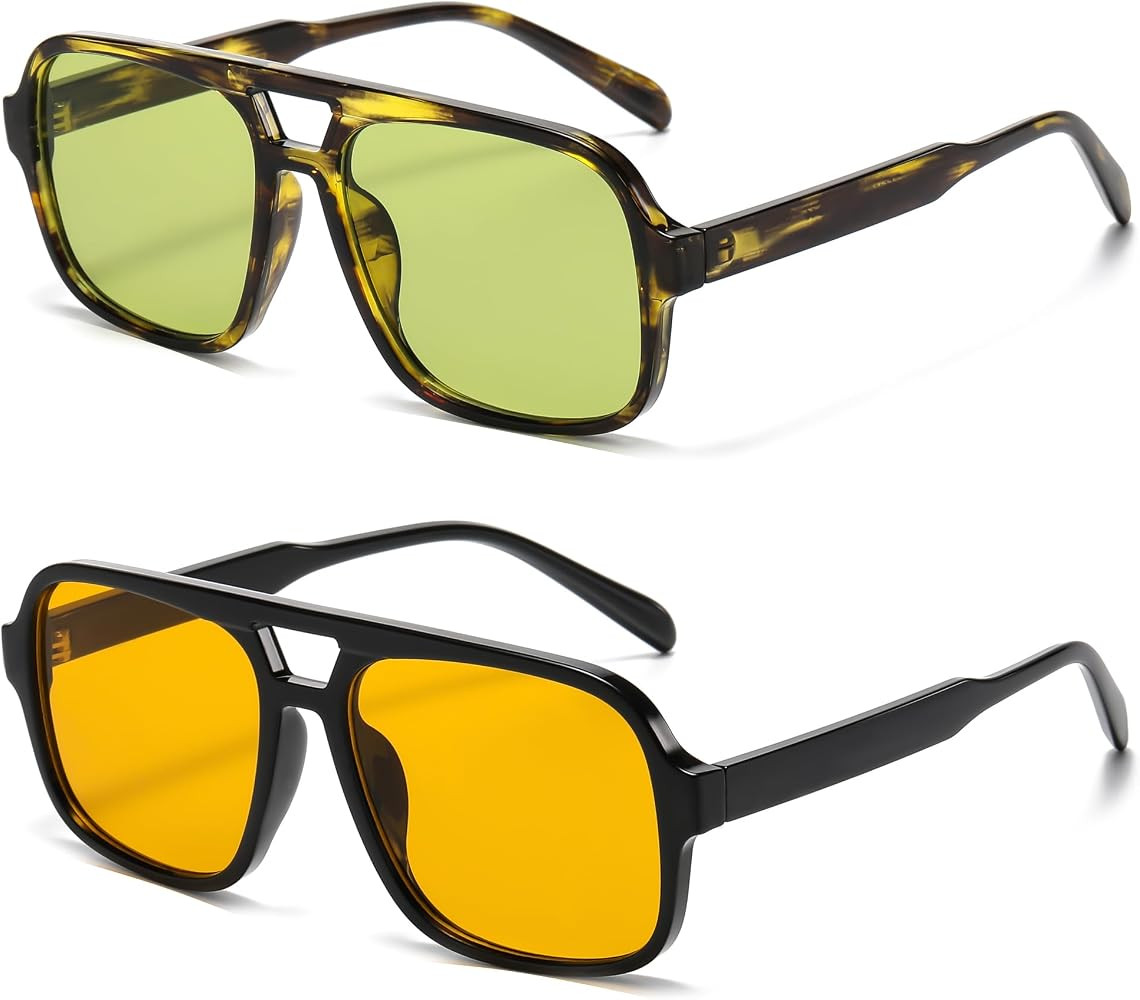 Hycredi Retro Aviator Sunglasses for Women Men, Oversized Square Shades | Amazon (US)