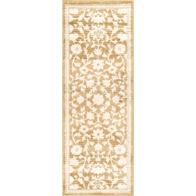 My Texas House Estelle 2'7" x 7' Gold White Floral Indoor Area Rug | Walmart (US)