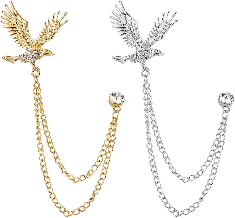 2 Packs Men's Eagle Brooch Lapel Pin Badge Hanging Chains Collar Brooches Pin for Career Suit Tux... | Amazon (US)