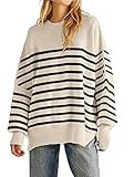 Women's Oversized Crewneck Sweaters Batwing Long Sleeve Side Slit Ribbed Knit Pullover Sweater To... | Amazon (US)
