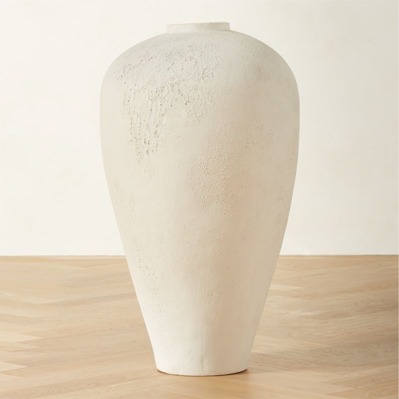 Rile Textured White Terracotta Floor Vase + Reviews | CB2 | CB2