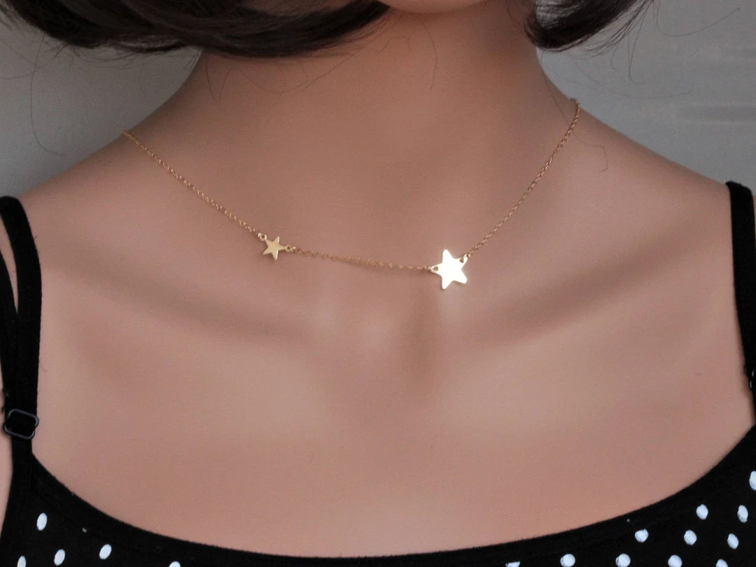 Star Necklace Gold Two Star Necklaces for Women Double Star Necklace Choker Star Necklace for Gir... | Etsy (US)