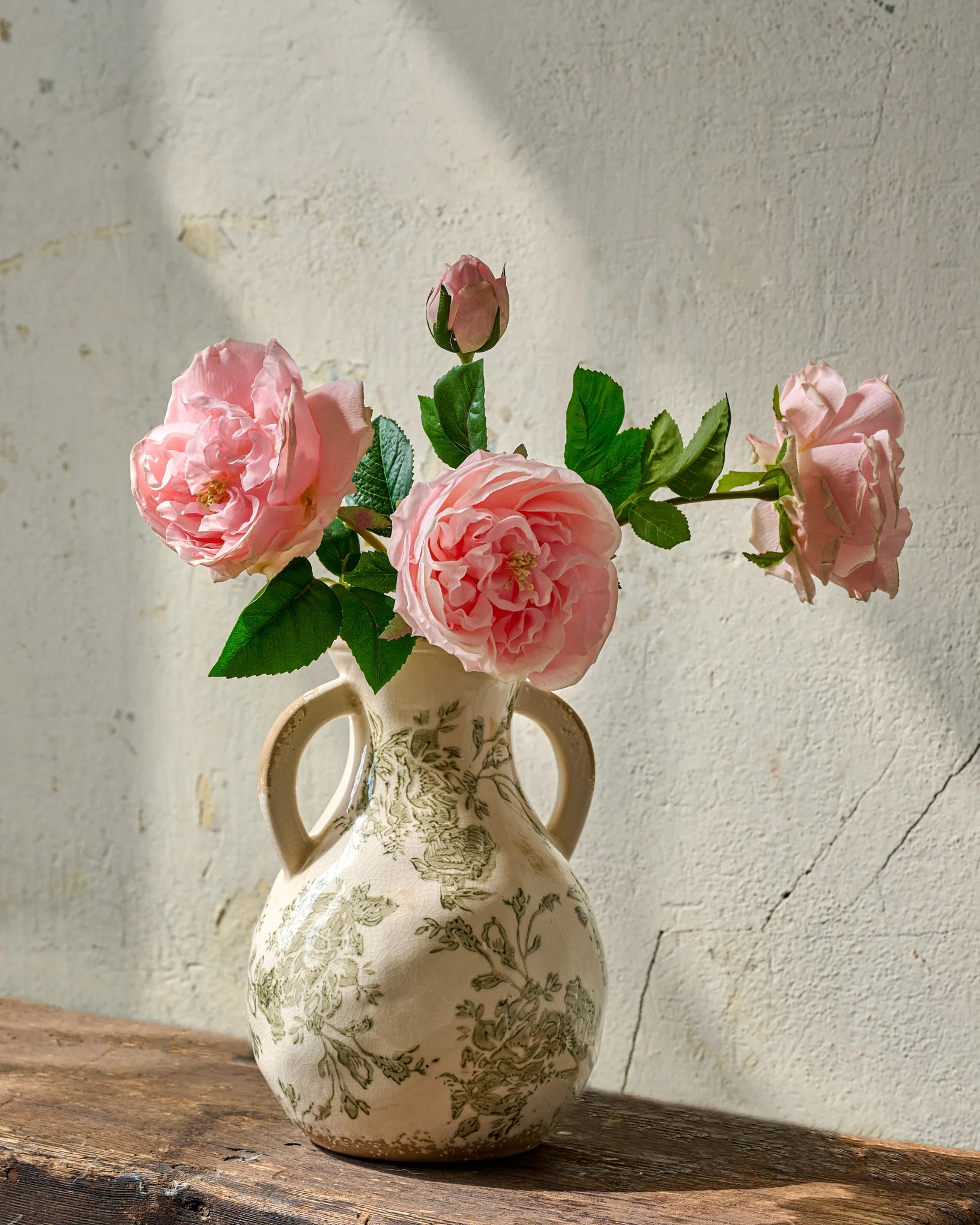 Green and White Distressed Vase with Handle | Magnolia