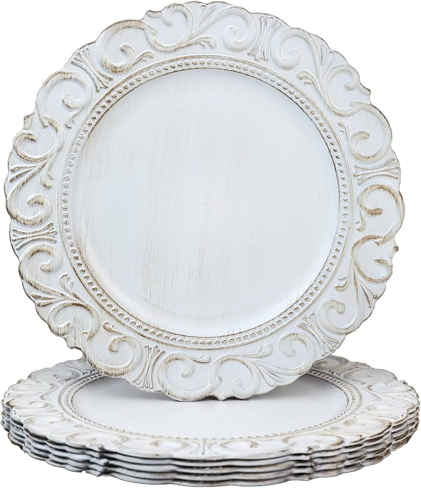 Spsyrine White Charger Plates, Set of 6 Chargers for Dinner Plates, 13 Inch Table Chargers for Bu... | Amazon (US)