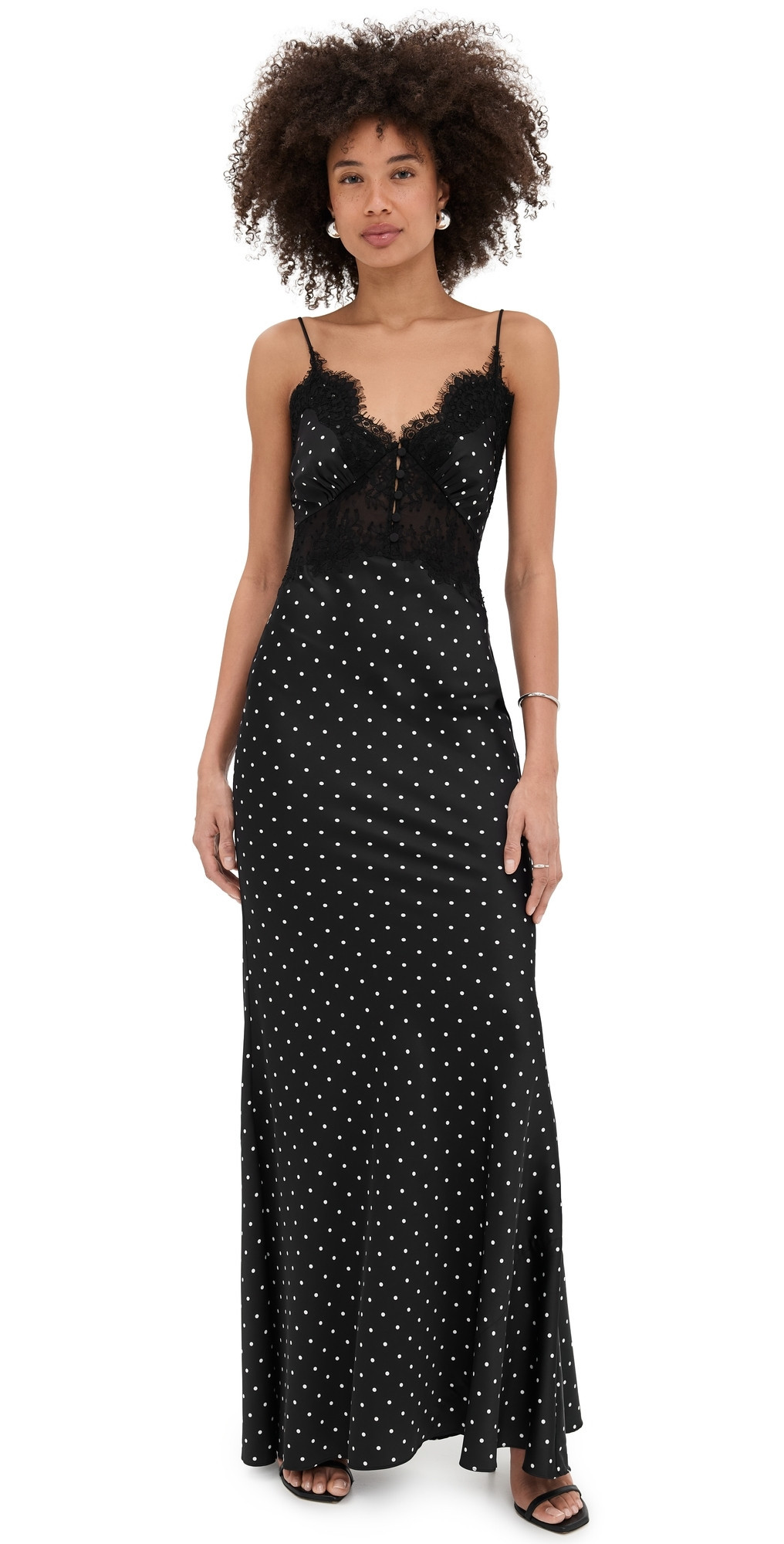 Self Portrait Polka Dot Satin Lace Maxi Dress Black and White 0 | Shopbop