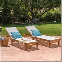 Annalee Outdoor Mesh and Wood Chaise Lounge, Set of 2, Teak, White | Walmart (US)