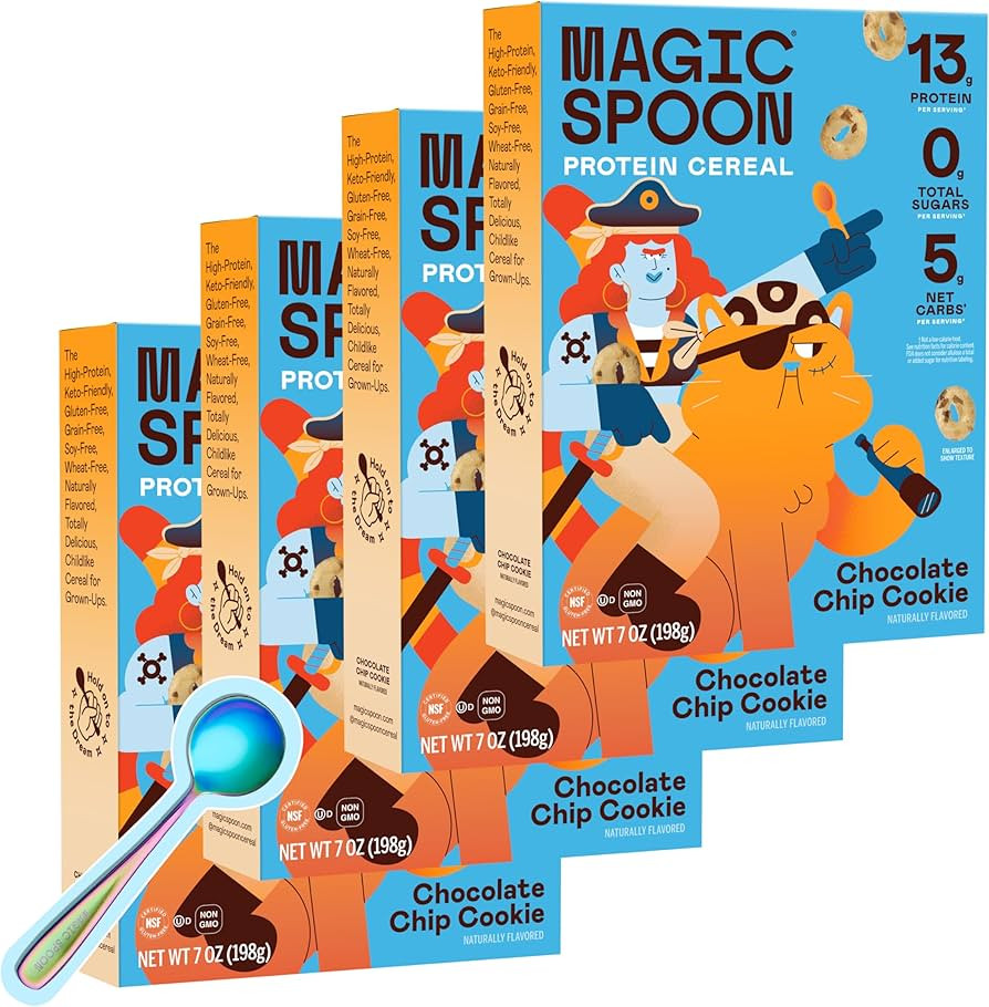 Magic Spoon Cereal - Chocolate Chip Cookie 4-Pack of Cereal and Spoon - Keto & Low Carb Lifestyle... | Amazon (US)