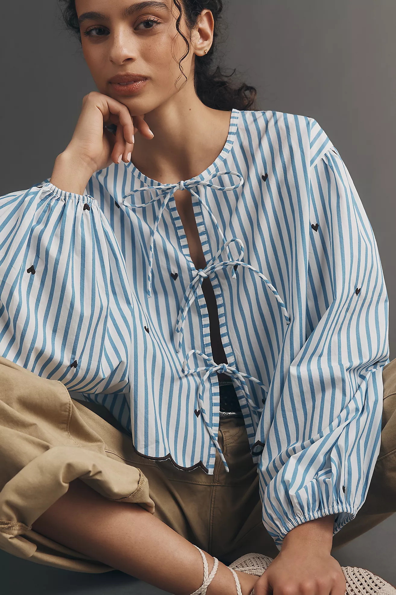 Maeve Tie-Front Puff-Sleeve Shirt | Anthropologie (US)