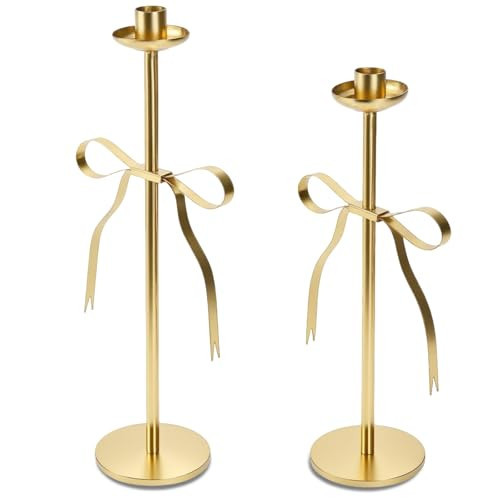 Gold Candle Holders Set of 2, Modern Metal Bow Candle Holder for Dining Table Centerpiece, Housewarming Gift, Wedding Decor (Gold) | Amazon (US)
