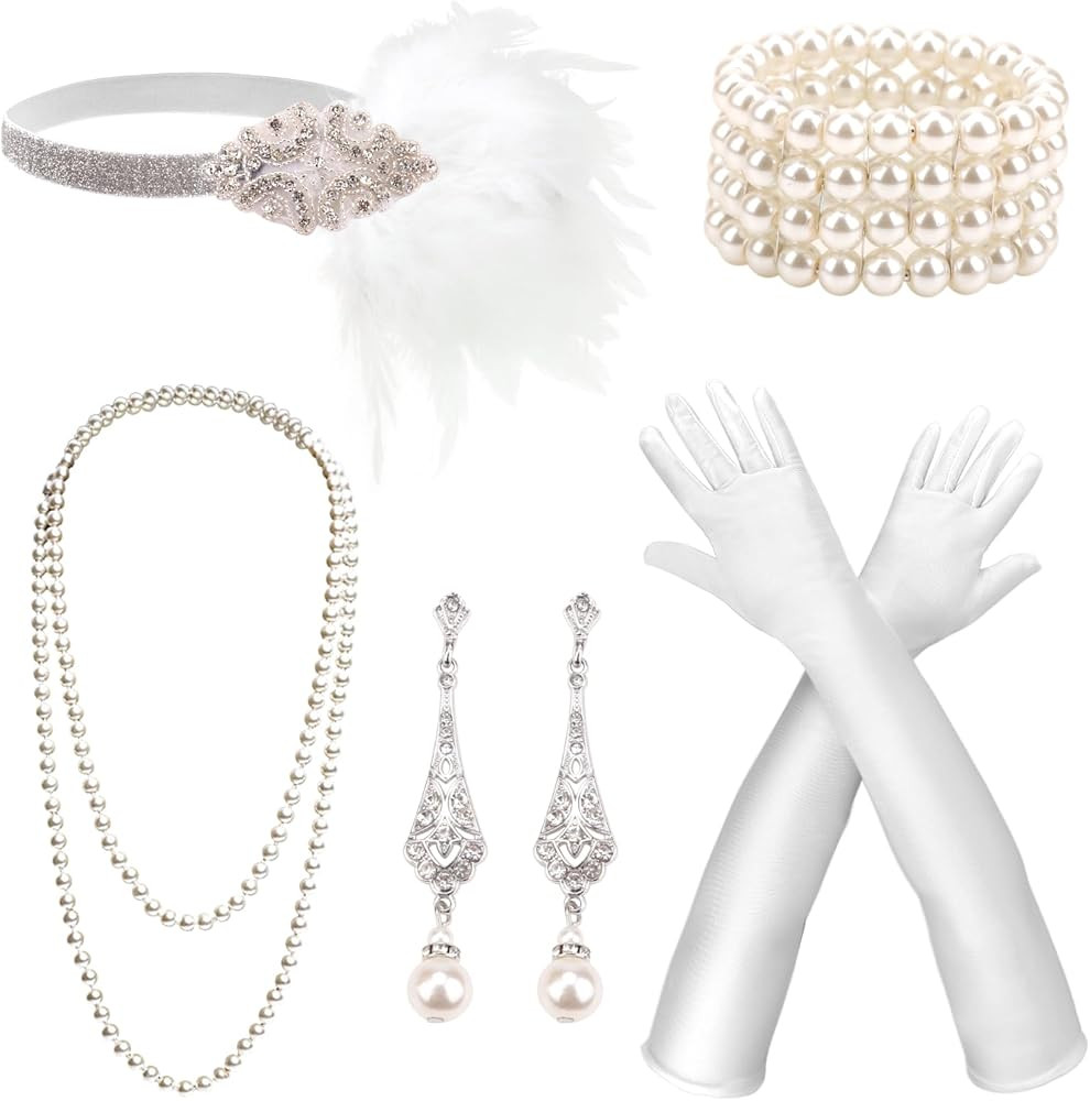 DRESHOW 1920s Great Gatsby Accessories Set for Women Flapper Costume Accessories Feather Headband... | Amazon (US)
