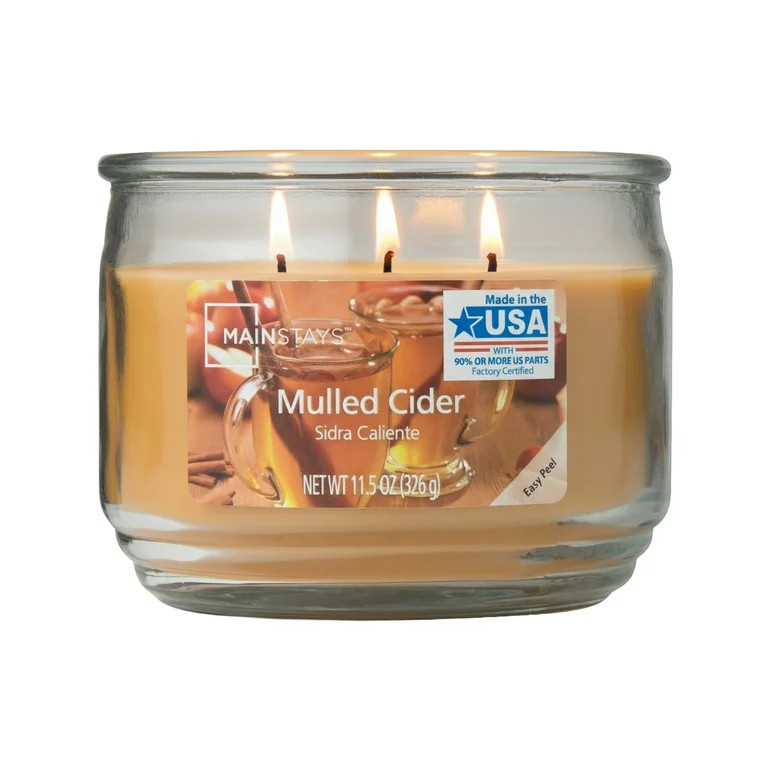 Mainstays 3-Wick Scented Glass Jar Candle, Mulled Cider, 11.5oz. | Walmart (US)