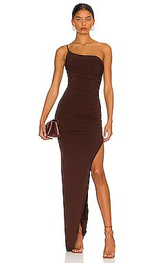 Nookie Aria One Shoulder Gown in Chocolate from Revolve.com | Revolve Clothing (Global)