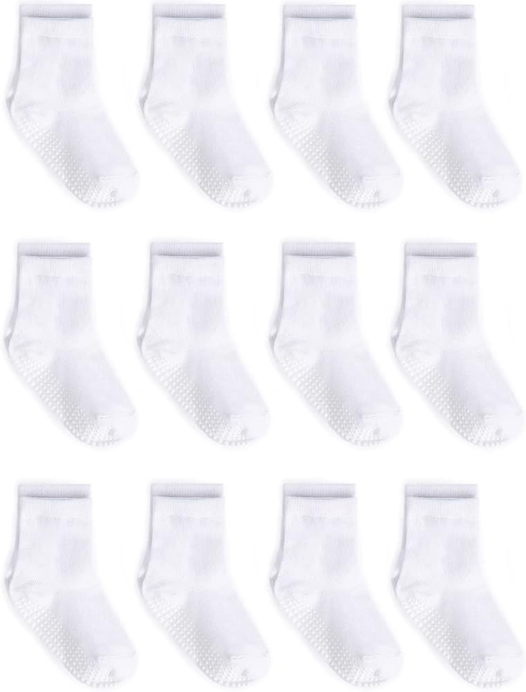 ZAPLES Baby Non Slip Grip Crew Socks with Anti Skid Soles for Infants Toddlers Kids Boys Girls | Amazon (US)