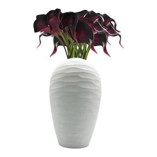 White 14 in. Textured White Round Glass Vase | The Home Depot