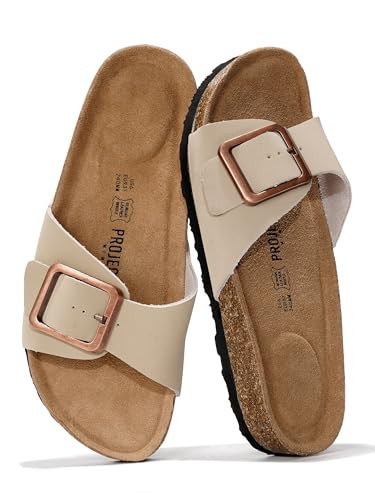Project Cloud Genuine Leather Sandals Women Dressy Summer Beach Essentials - Flip Flops & Slides with Memory Foam Insole Womens Sandals Comfortable Footwear (Ibiza, Nude, 7.5) | Amazon (US)