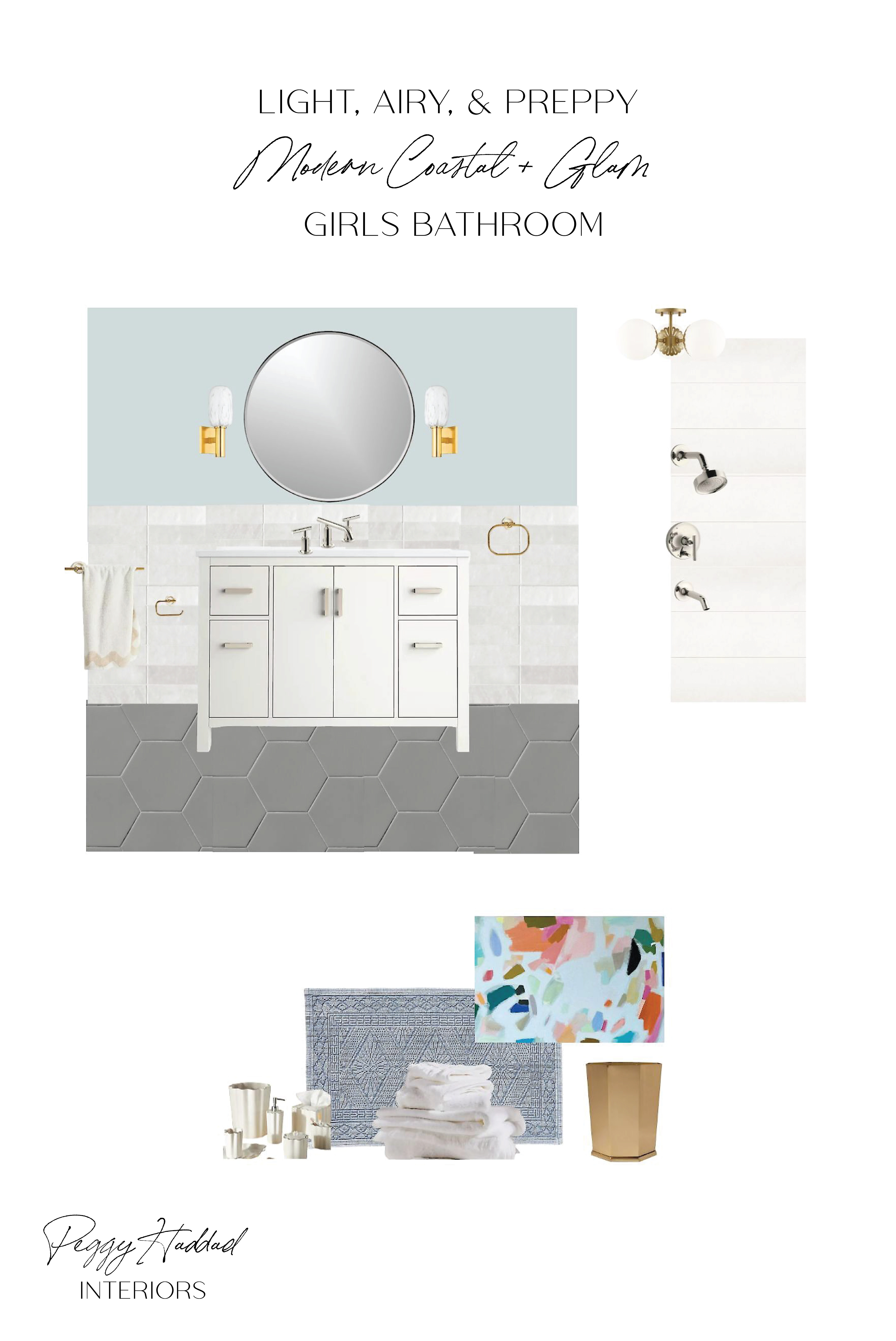 This Modern Coastal Girls Bathroom is a breath of salty sea air—elevated, timeless, and still totally fun. We paired classic white and soft blue with playful curves and brass details for a space that grows with her. ✨

#coastalbathroom #girlsbathroomdecor #brassfixtures #bathroomdesigninspo
 

 #LTKHome #LTKFindsUnder50 #LTKFindsUnder100