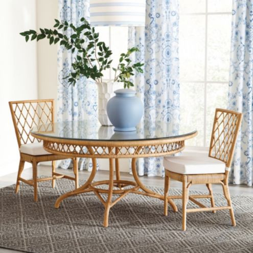 SK Southport Rattan 60 inch Round Dining Table & Glass Top | Ballard Designs, Inc.