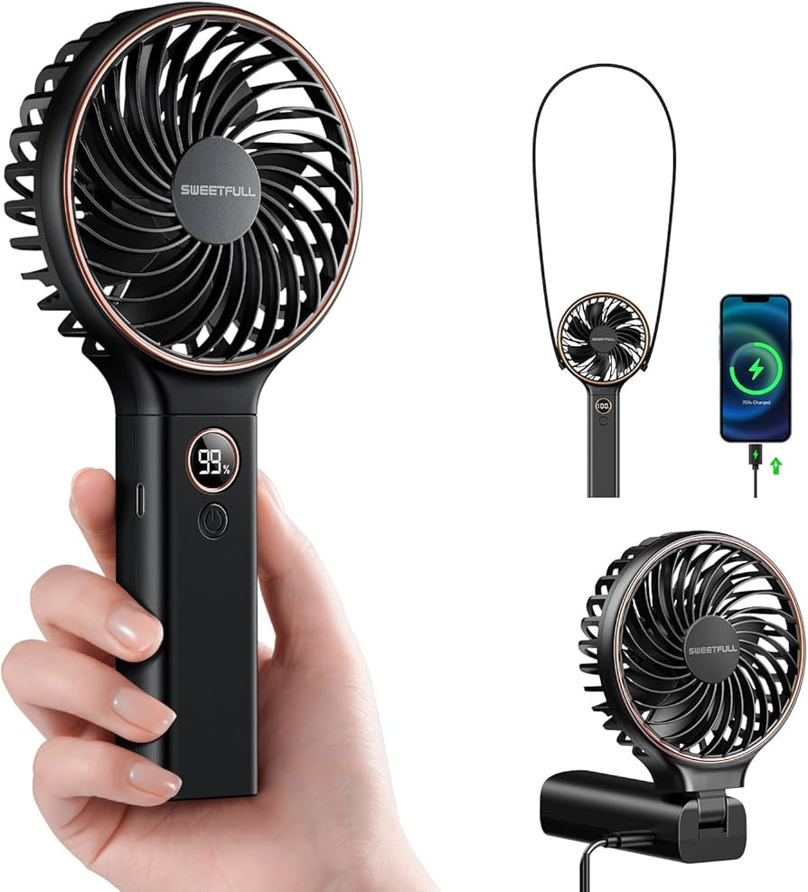 SWEETFULL Handheld Portable Fan, 5000mAh Rechargeable Battery, 6 Speed Wind, LED Digital Display,... | Amazon (US)