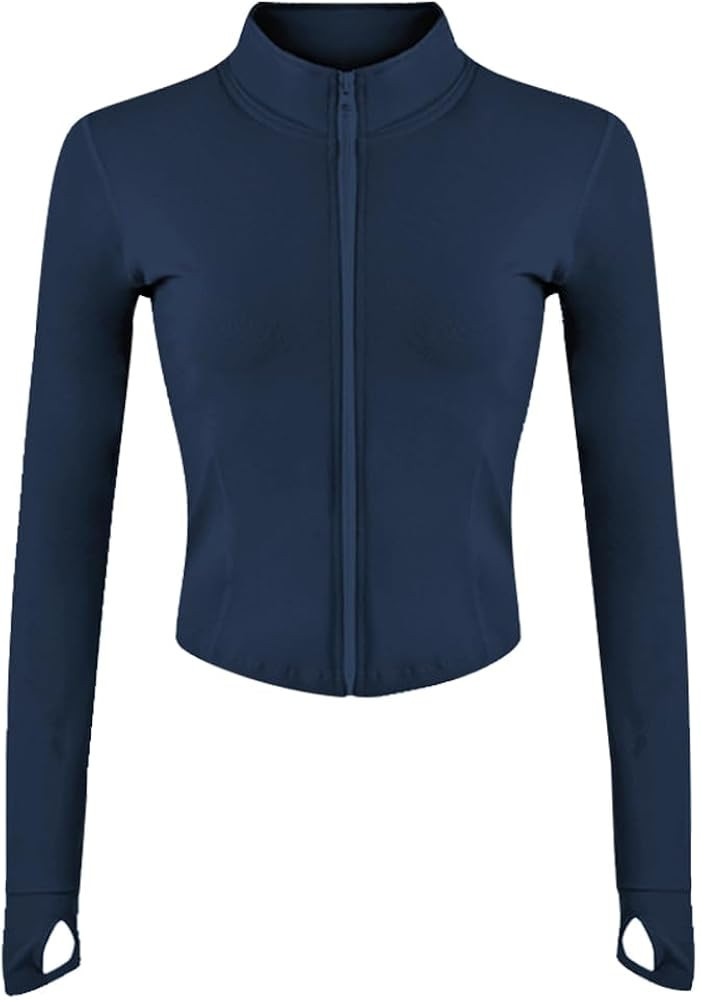 Womens Athletic Full Zip Workout Jacket Running Yoga Slim Fit Jacket with Thumb Holes | Amazon (US)