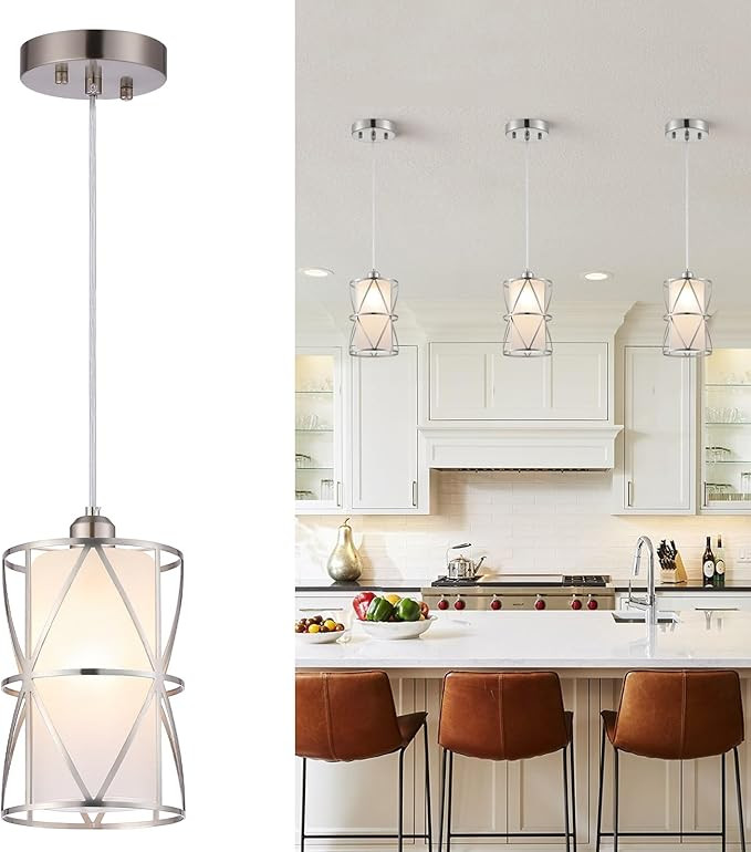 5.4"×7.9" Pendant Light with Frosted Glass, Modern Pendant Lights Kitchen Island, Brushed Nickel... | Amazon (US)