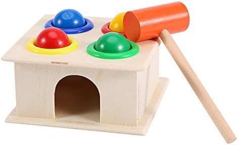 Kids Toy Hammer and 4-Ball Wooden Play Set Learn Colors, Counting Wooden Hammer Balls Pounding an... | Amazon (US)