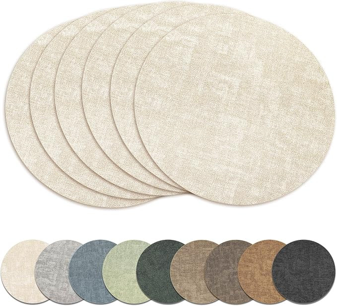 13" Round Placemats Set of 6, Reversible Faux Leather Wipeable Table Mats | Amazon (US)