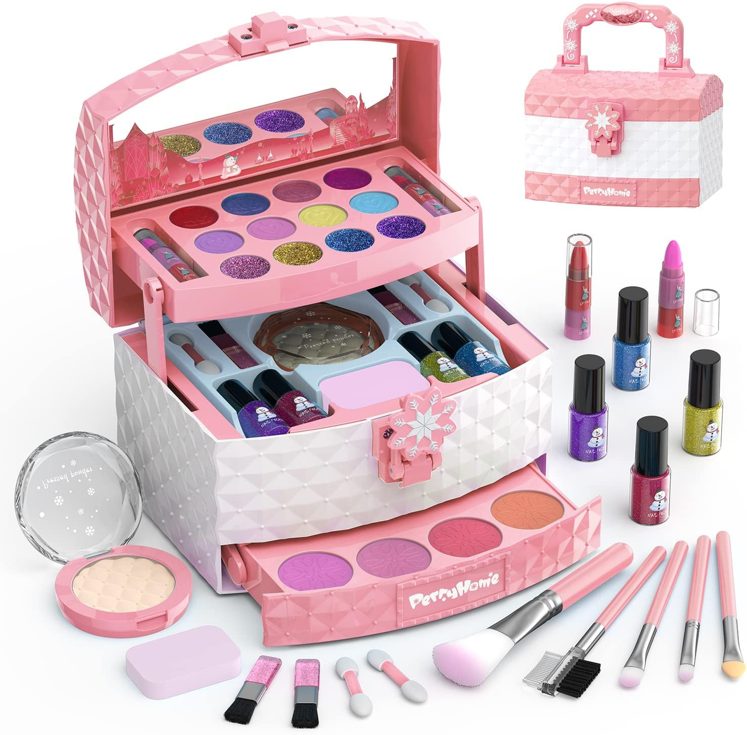PERRYHOME Kids Makeup Kit for Girl 35 Pcs Washable Real Cosmetic, Safe & Non-Toxic Little Girl Ma... | Amazon (US)