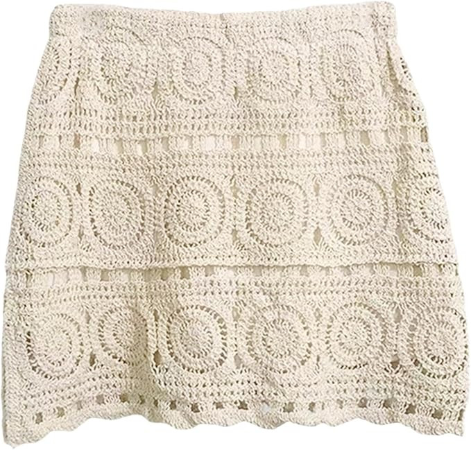 Vaveren Women Crochet Skirt Comfortable Clothes Breathable Hollowed Trendy Outfits Beach White | Amazon (US)