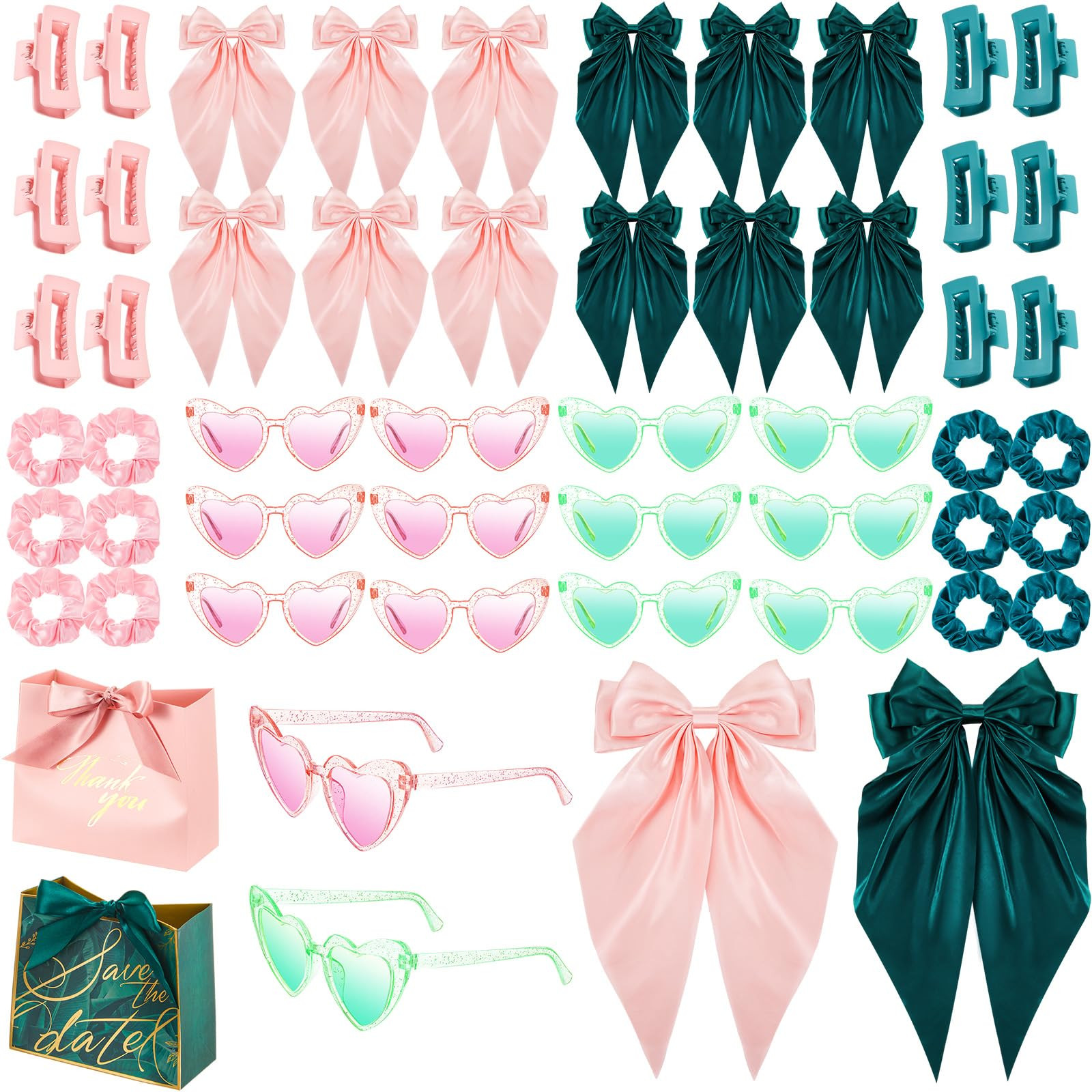 12 Sets/ 60 Pcs Witch Themed Party Favors Pink and Green Sunglasses Hair Claw Clips Scrunchies Pr... | Amazon (US)