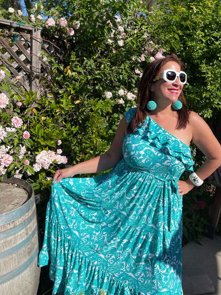 Obsessed with this fabulous & chic  Cabana Life turquoise one shoulder dress that’s made with a cooling sun protective fabric that’s perfect for summer 💃

Paired it with a statement Kurt Geiger evil eye cuff bracelet & a fab pair of white Versace sunnies 😎 

#LTKcurves #LTKSeasonal #LTKswim