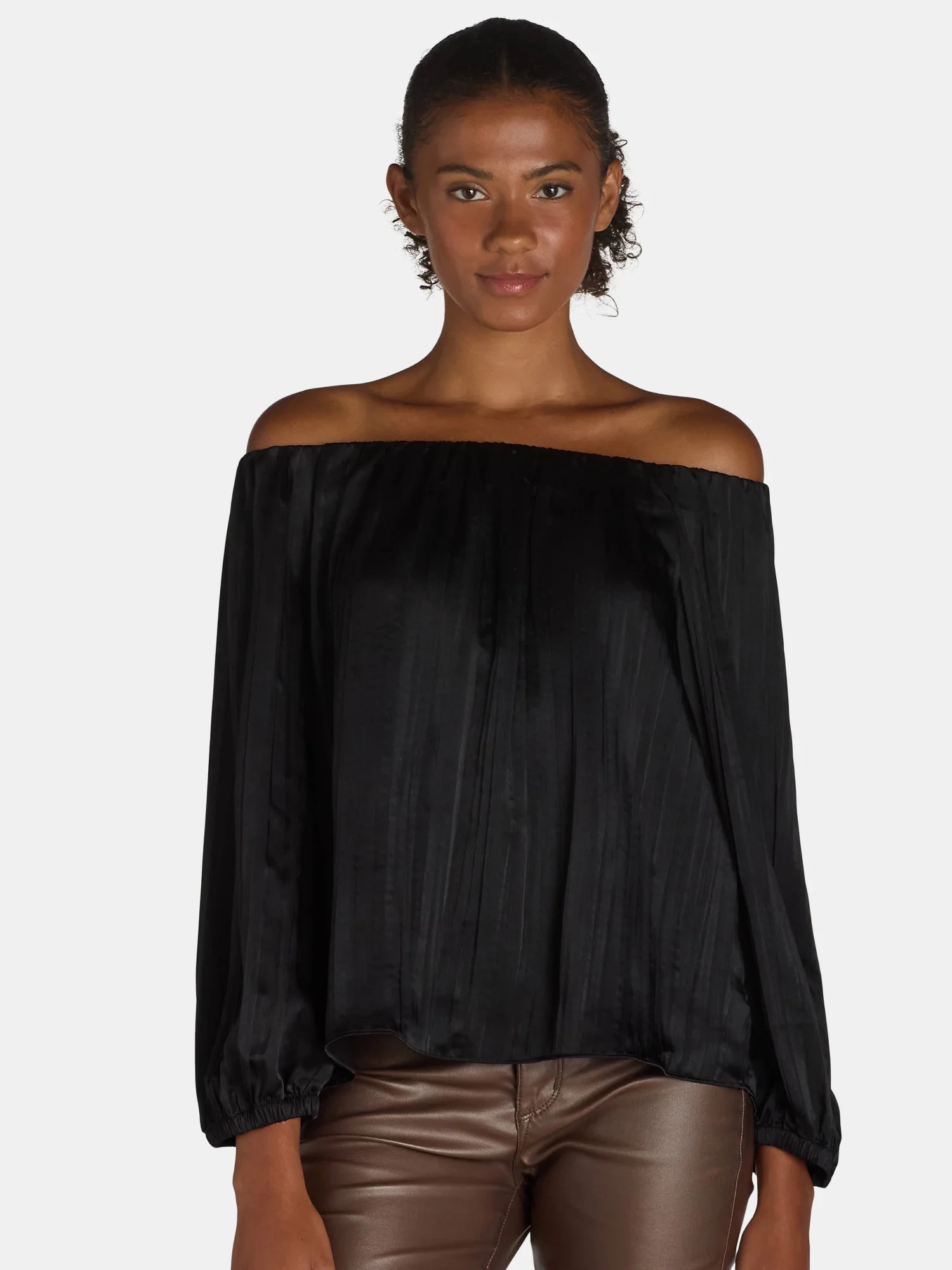 Time and Tru Women's Crinkle Off the Shoulder Blouse, S-XXXL | Walmart (US)
