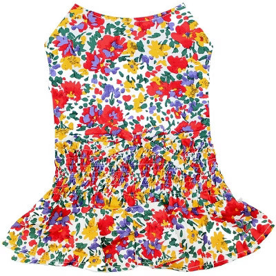 Parisian Pet 'Floral Artsy Dress' Dog & Cat Shirt – Stylish and Comfortable Designer Dog Clothing - Red, Yellow, Blue, White-Valentine's Day  S | Target
