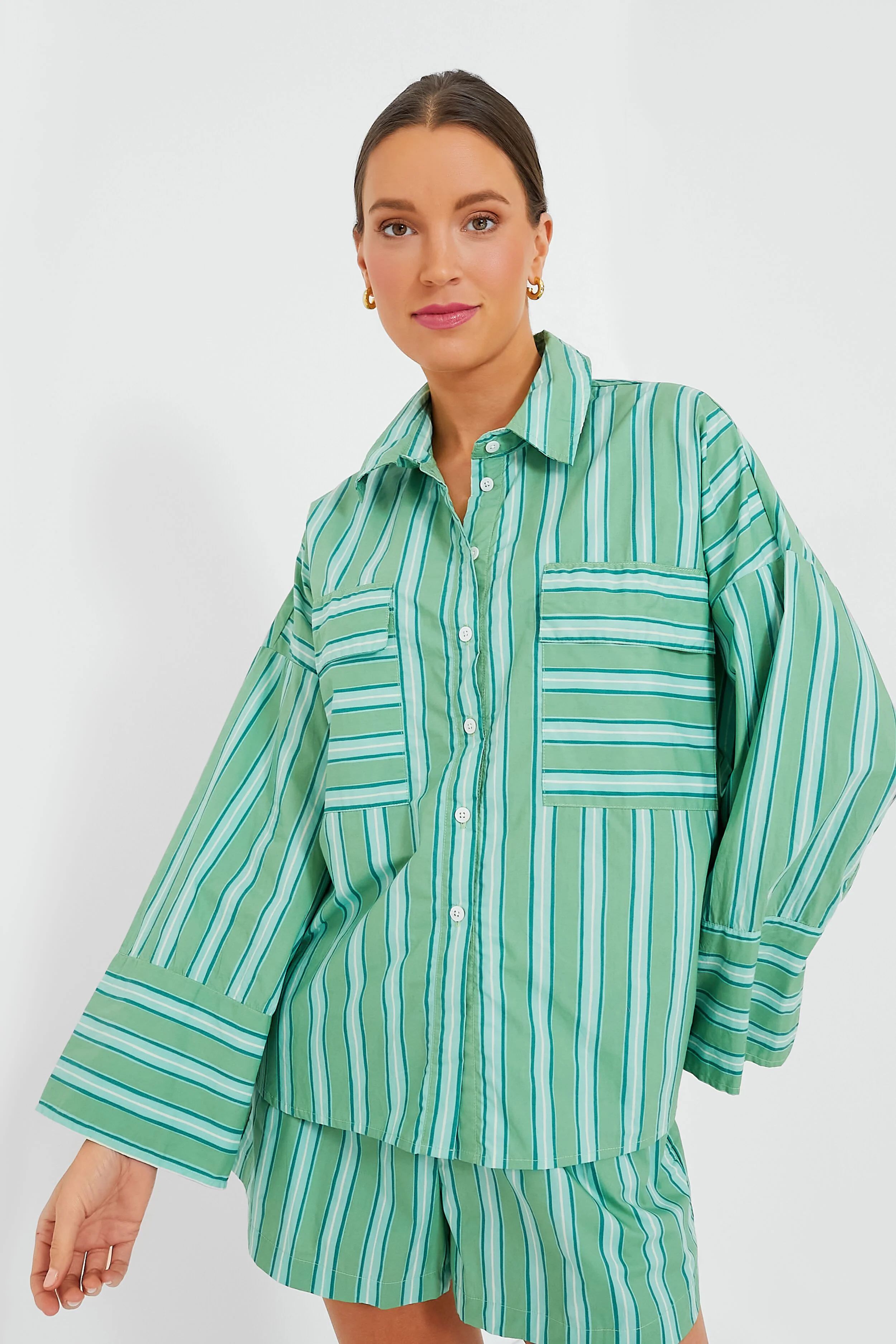 Green Akaia Stripe Tasha Shirt | Tuckernuck (US)
