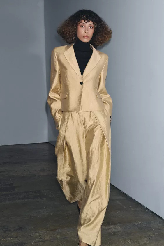 ZW COLLECTION METALLIC CROPPED BLAZER | Zara US